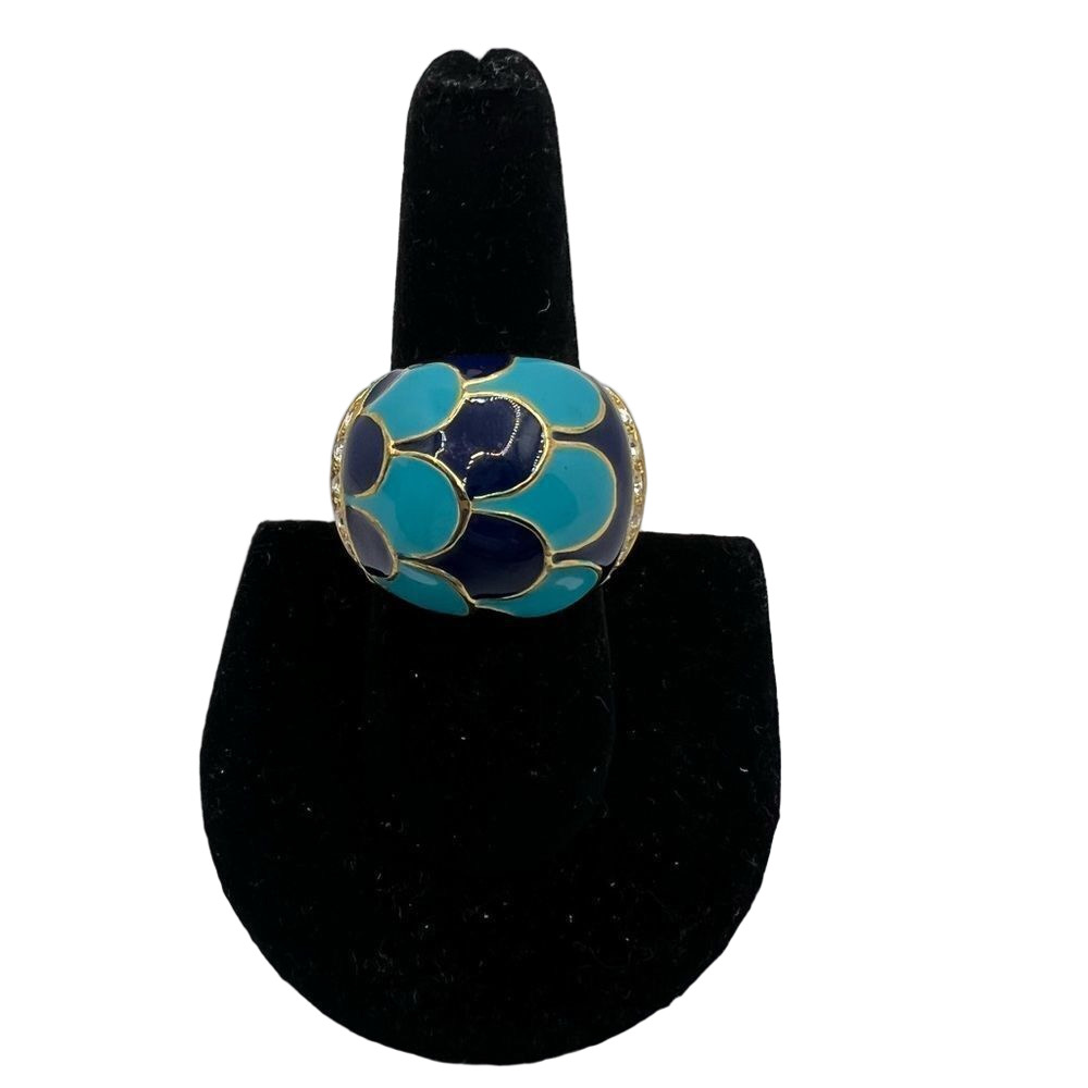 Fish scale gold tone statement cocktail ring - size 8.5